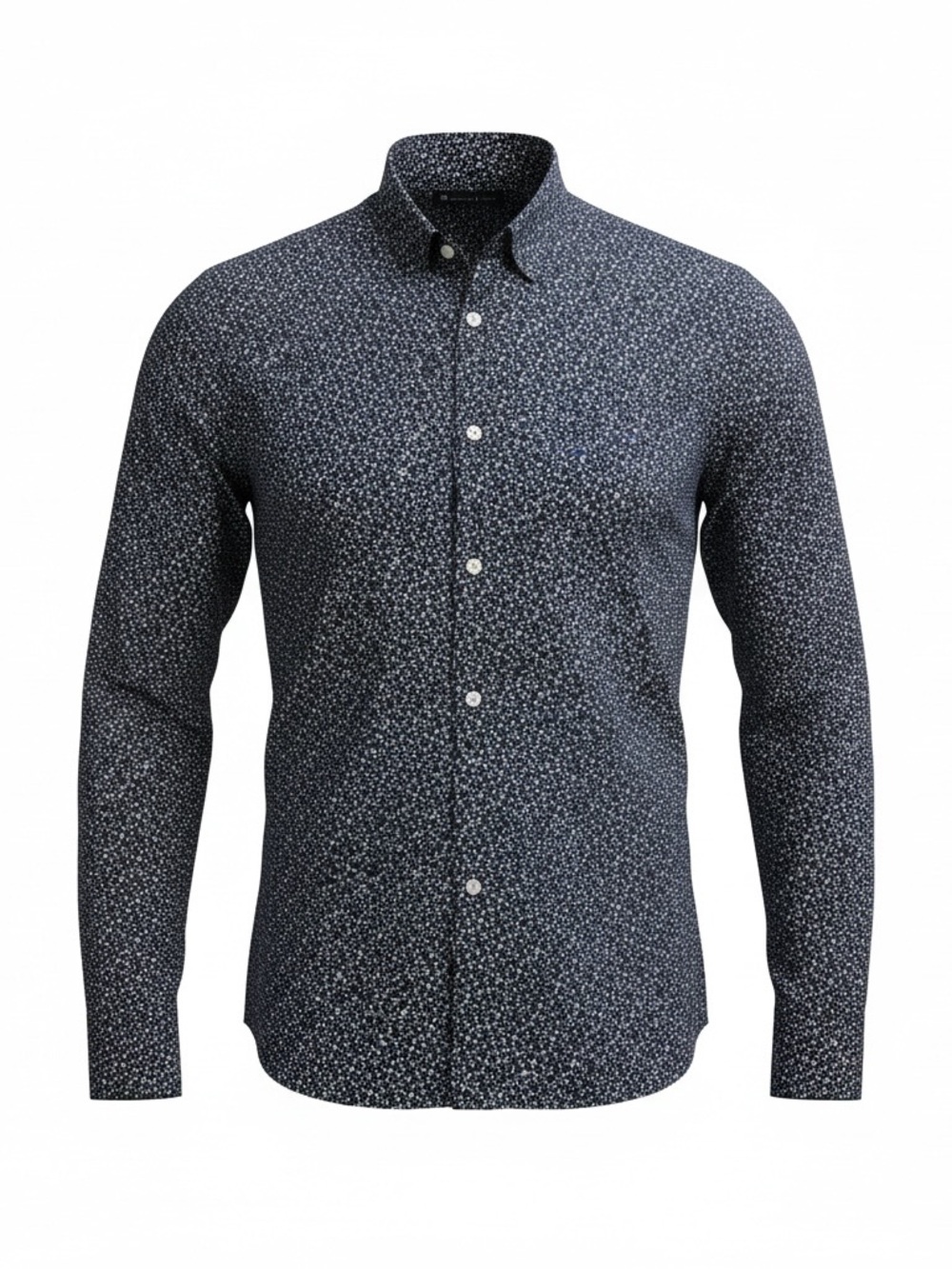 American Tall Men's Blue Geometric Polyester Spandex Slim Fit Button-Up Shirt MT